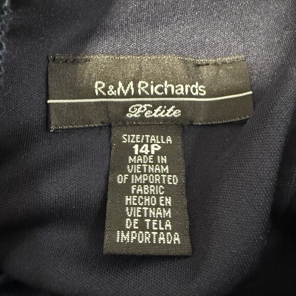 R&M Richards Ruffled Illusion Formal Jumpsuit Size 14P Petite Navy Mesh Sleeve - Picture 9 of 12